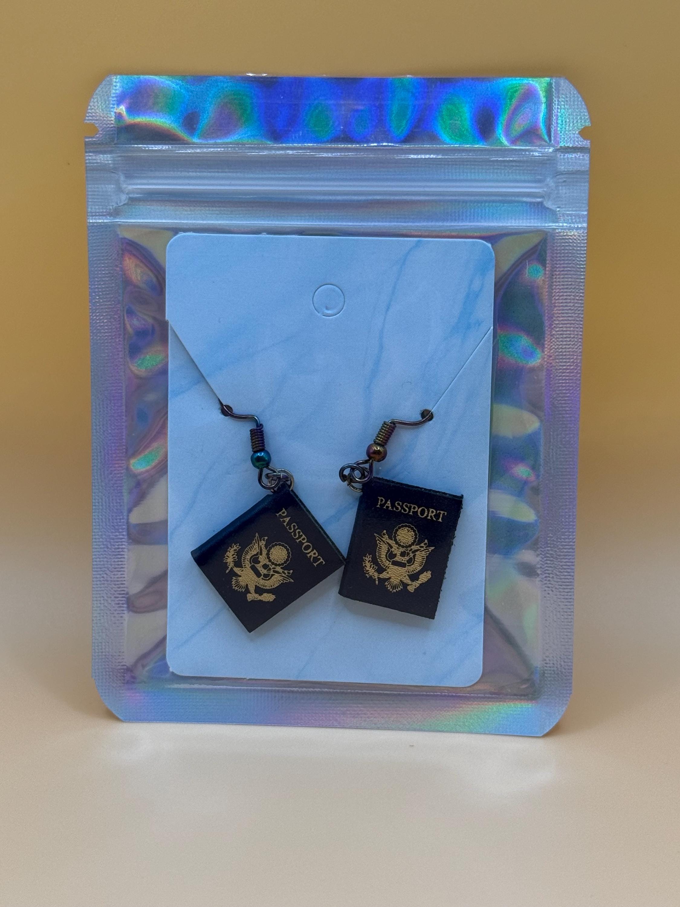 Mini Passport Earrings: Travel Lover Accessory, Gold Accent Charm