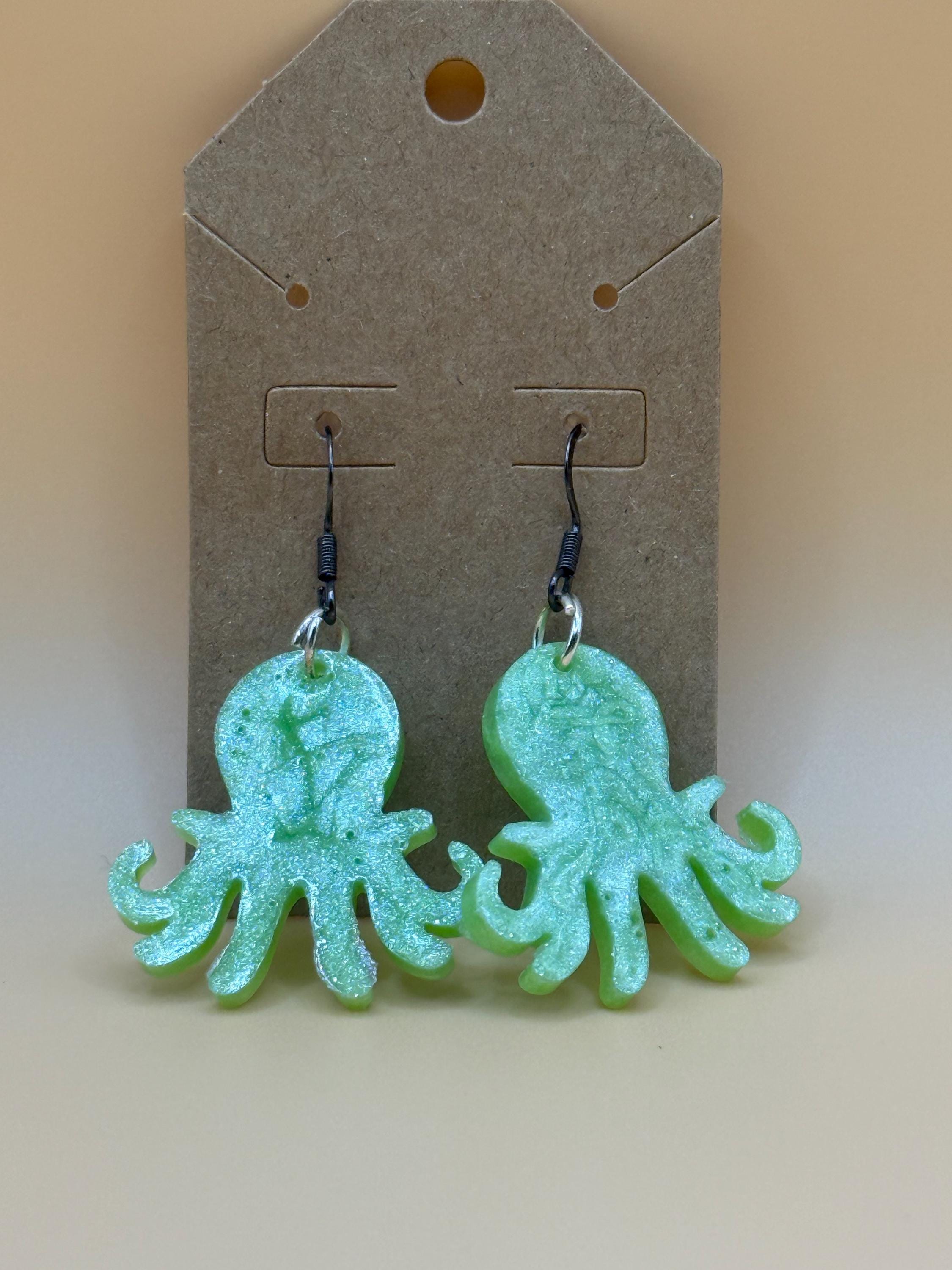 Handmade Resin Octopus Earrings: Shimmering Ocean Jewelry