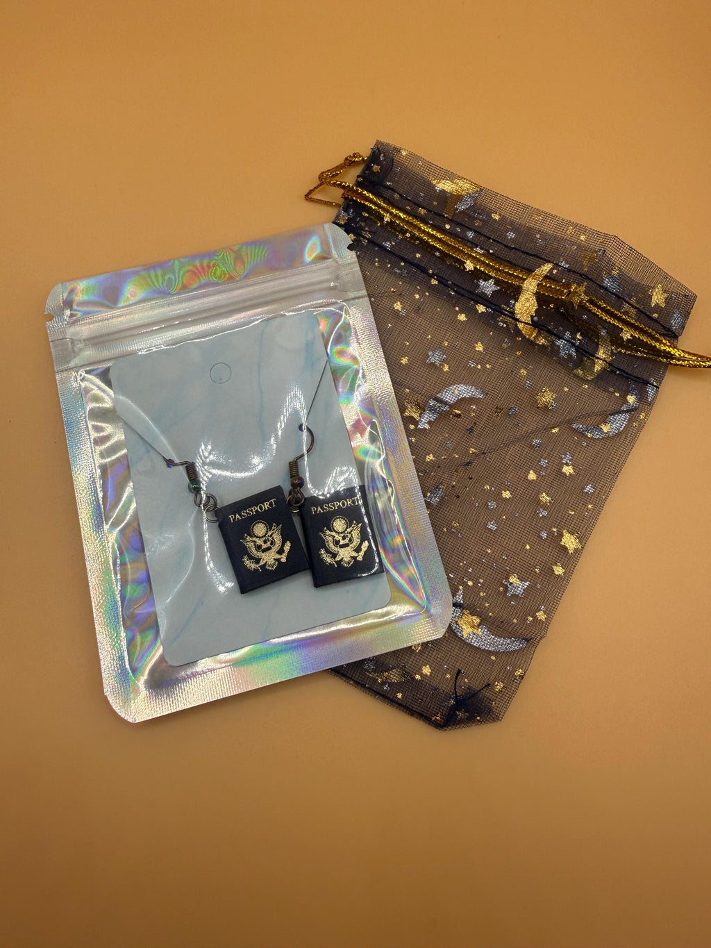 Mini Passport Earrings: Travel Lover Accessory, Gold Accent Charm