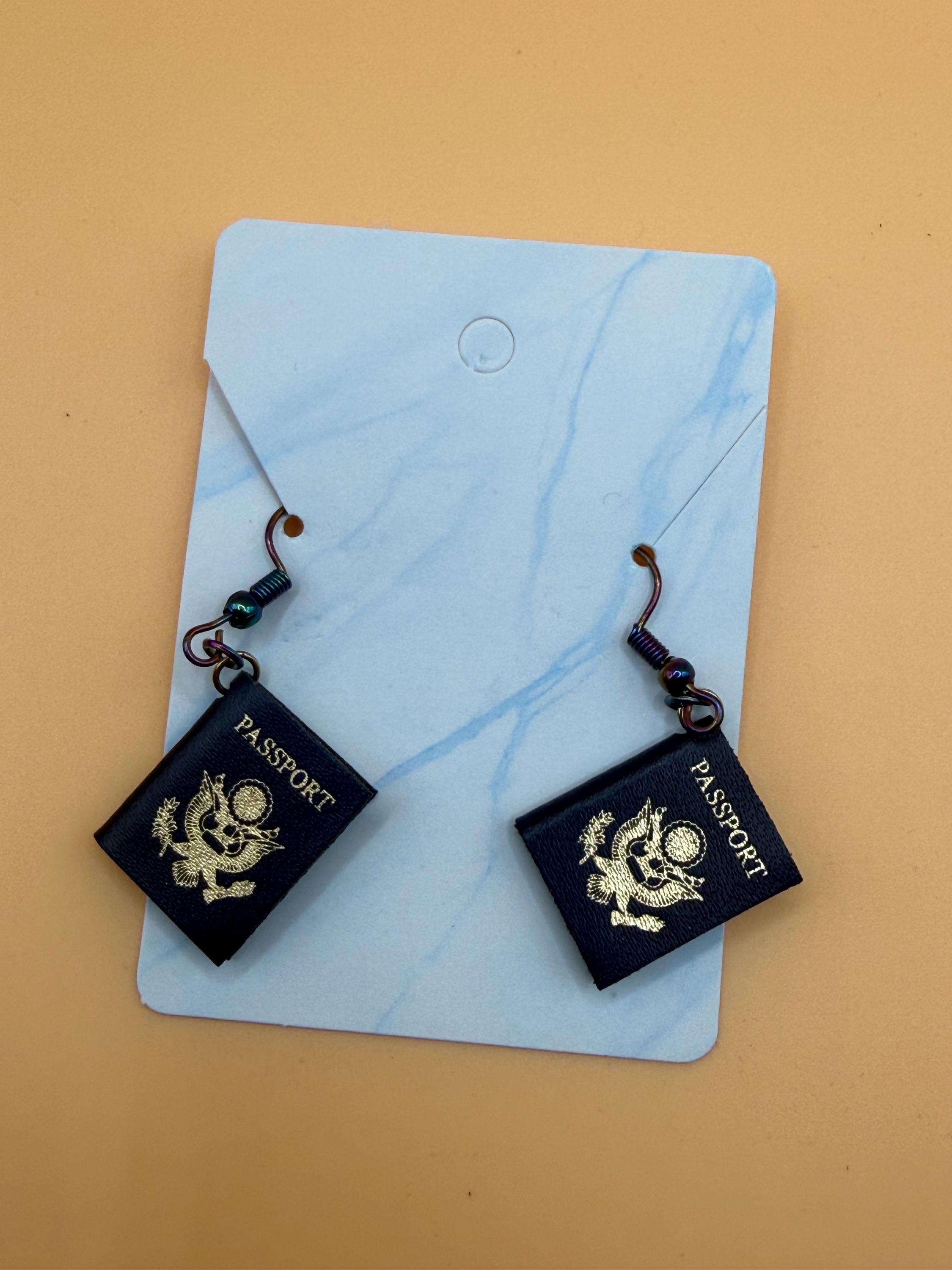 Mini Passport Earrings: Travel Lover Accessory, Gold Accent Charm