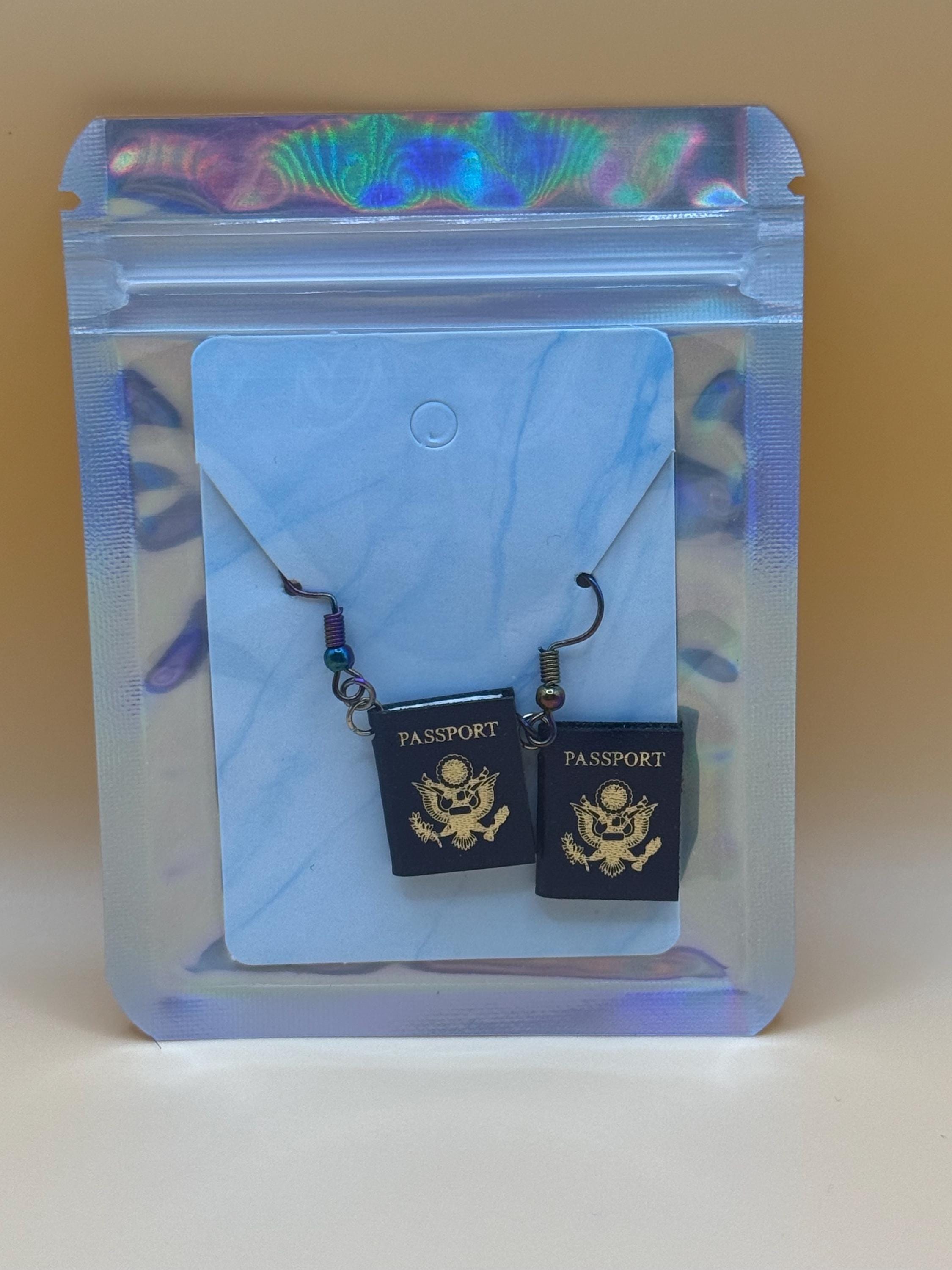 Mini Passport Earrings: Travel Lover Accessory, Gold Accent Charm